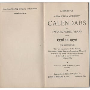 Vintage 1894 Reference Calendars 1776-1976 American Bonding Co Baltimore Booklet image 3