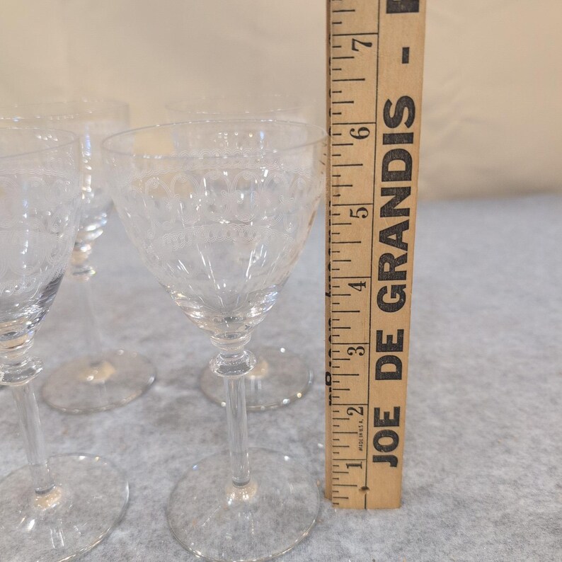 Vintage Etched Lace Crystal Wine Glasses Set of 8 Clear Stemmed Goblets image 7