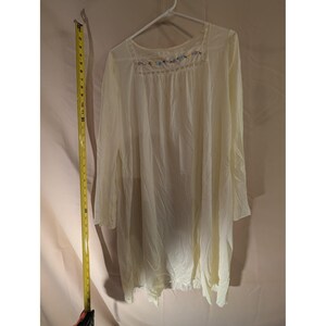 Vintage Ivory Long Sleeve Nightgown Lace Embroidered Floral Trim Sheer Nylon image 1