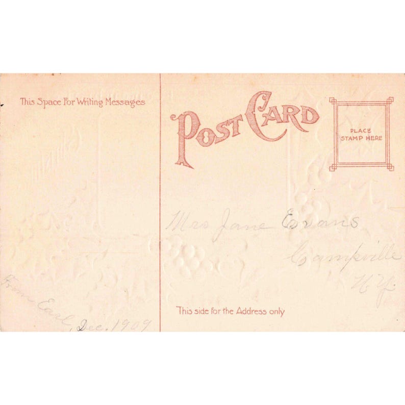 Antique 1909 Embossed Christmas Postcard Snowy Cottage Holly Greeting image 2