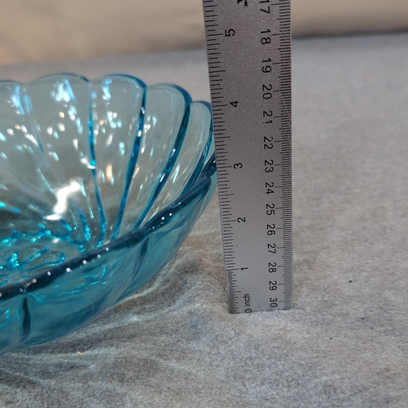 Vintage Blue Glassware Set Moon and Star Sugar Bowl & Scalloped Swirl Bowl Aqua image 7