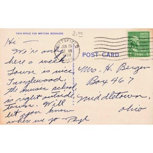 Vintage 1950 Sheraton Hotel Pittsfield Massachusetts Linen Postcard Posted VG+ image 2