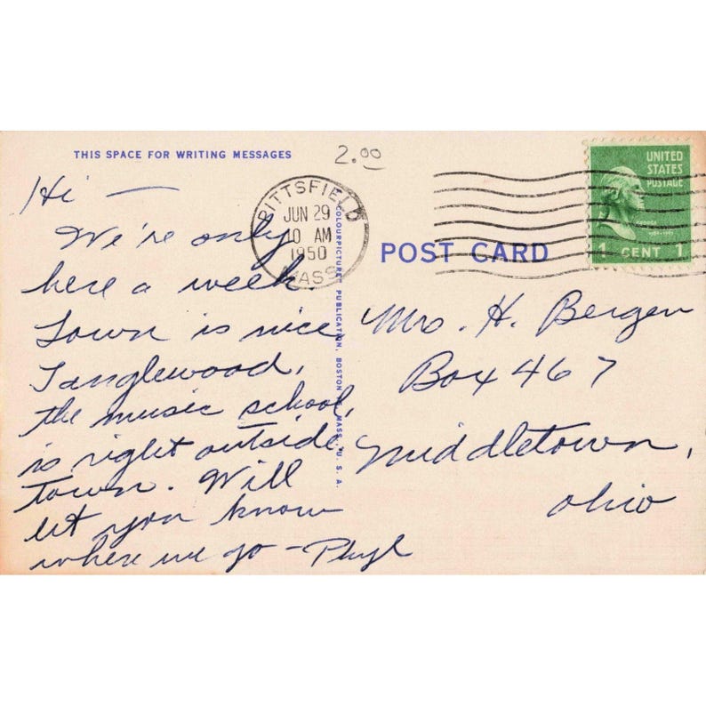 Vintage 1950 Sheraton Hotel Pittsfield Massachusetts Linen Postcard Posted VG+ image 2