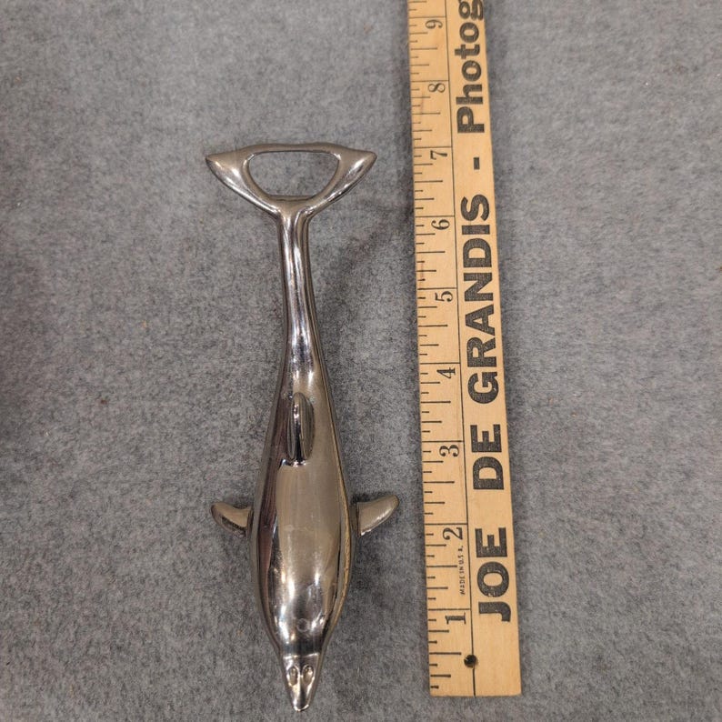 Vintage Silber Delphin Flaschenöffner Metall Nautical Barware Zubehör Bild 6
