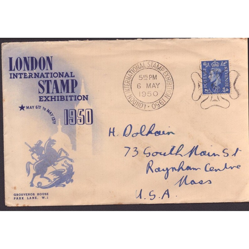 Vintage 1950 London International Stamp Exhibition First Day Cover Envelope VG image 1