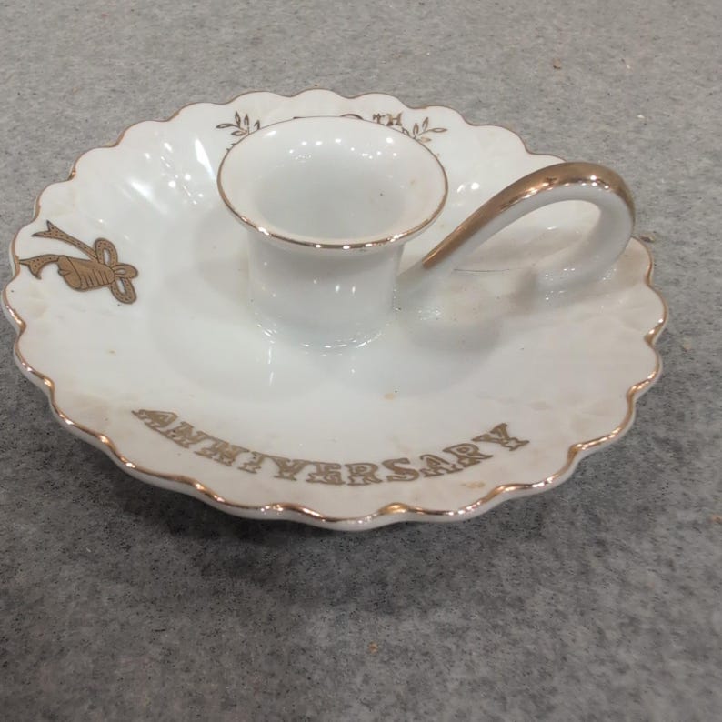 Lefton China 50th Anniversary Porcelain Chamberstick Candle Holder Gold Gilt6941 image 3