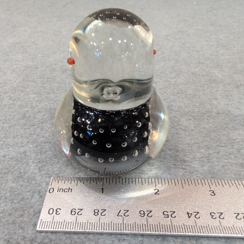 Kreiss Glass Figurine Bubble Bird Paperweight Red Eyes Black Body Handcrafted image 3