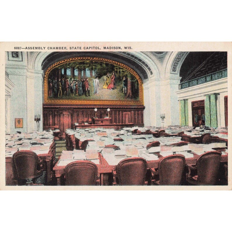 Vintage-Postkarte Nr. 6087 des Parlamentsgebäudes des State Capitol von Madison, Wisconsin Bild 1