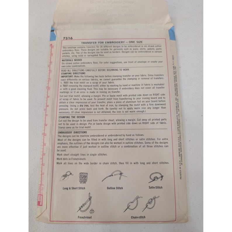 Vintage 1976 SIMPLECITY 7516 Stickerei Transfer Schnittmuster One Size Uncut Bild 2