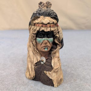 Native American Chief Bust Figurine Painted Statue Style Warrior image 1