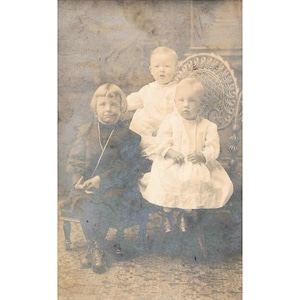 Antique RPPC Three Children Studio Portrait Cyko Divided Back Postcard image 1
