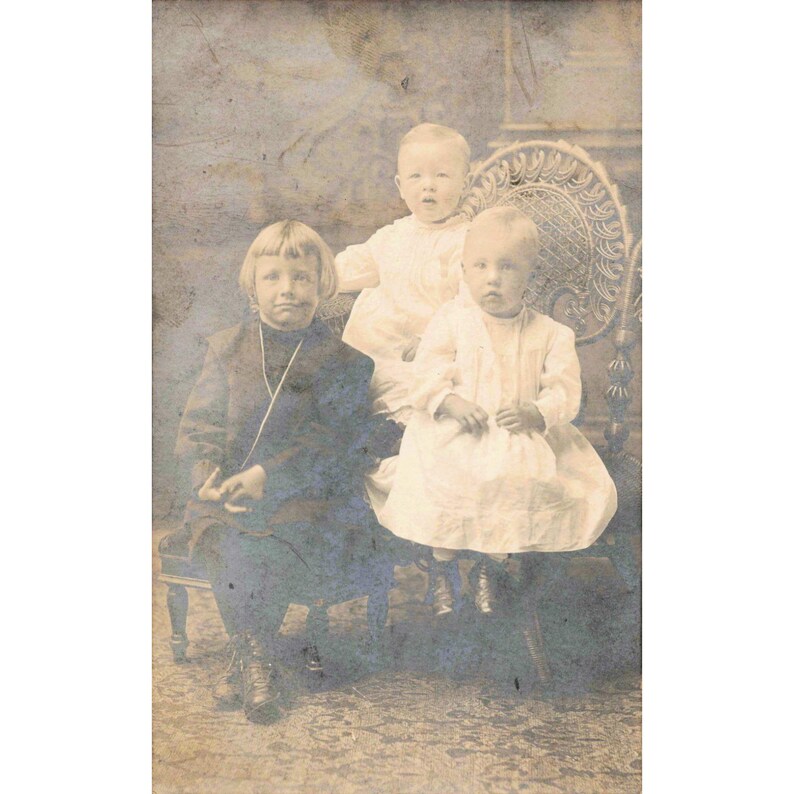Antique RPPC Three Children Studio Portrait Cyko Divided Back Postcard image 1