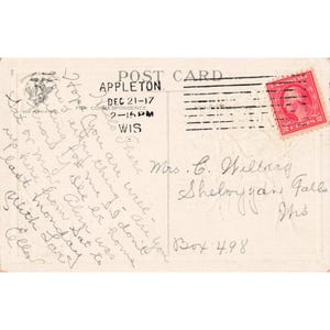 Postal navideña antigua de 1917, International Art Publ Co., acebo nevado, petirrojos, VG imagen 2