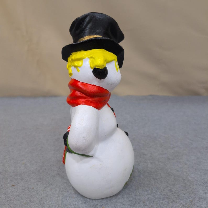 Vintage Hand Painted Ceramic Snowman Figurine with Top Hat and Red Scarf image 5