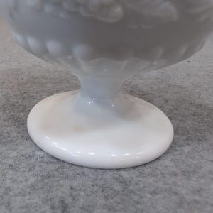 Vintage White Milk Glass Harvest Fruit Embossed Pedestal Candy Dish with Lid image 3