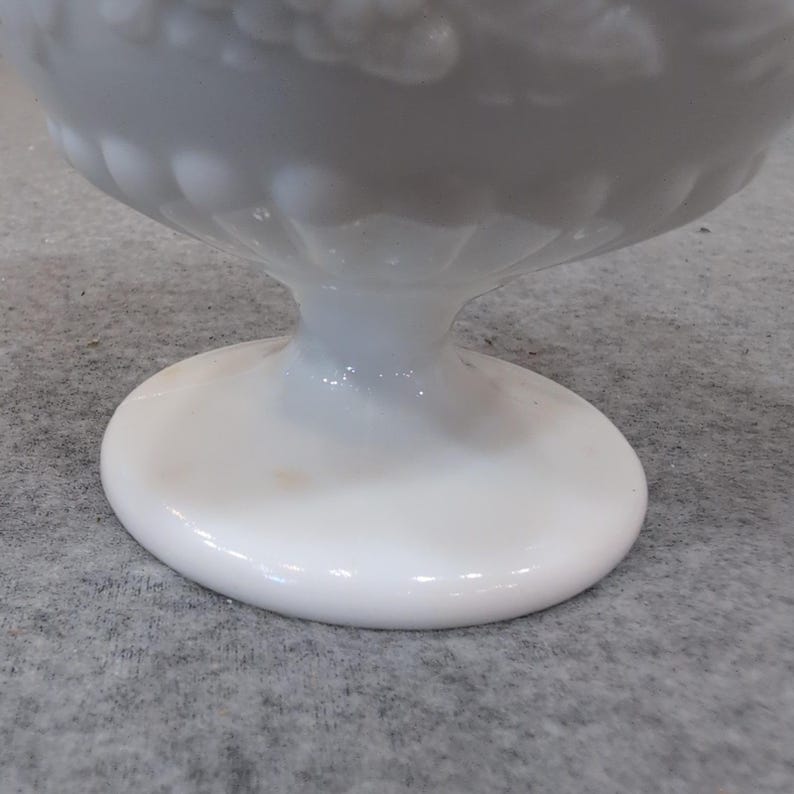 Vintage White Milk Glass Harvest Fruit Embossed Pedestal Candy Dish with Lid image 3