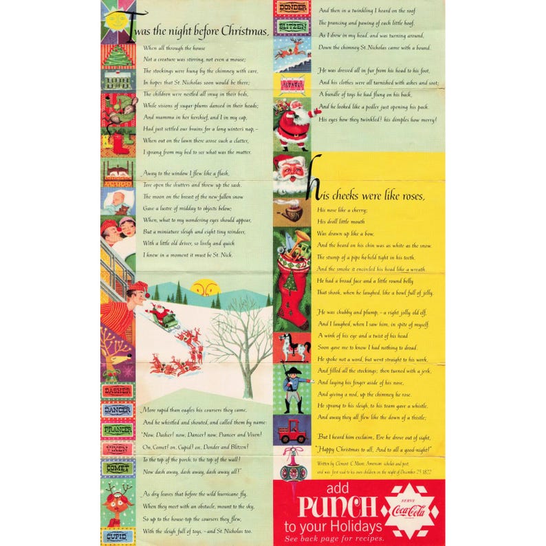 Coca Cola Christmas Holiday Punch Recipe Print Vintage Wall Art Decor image 2