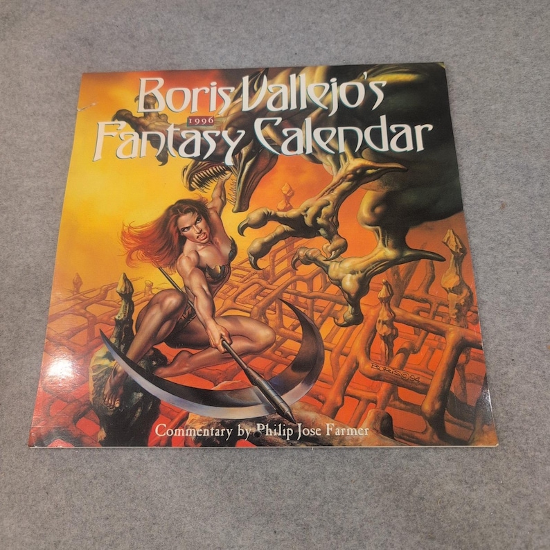 Calendario fantasy di Boris Vallejo del 1996, Philip Jose Farmer, Workman Publishing, ottime condizioni. immagine 1