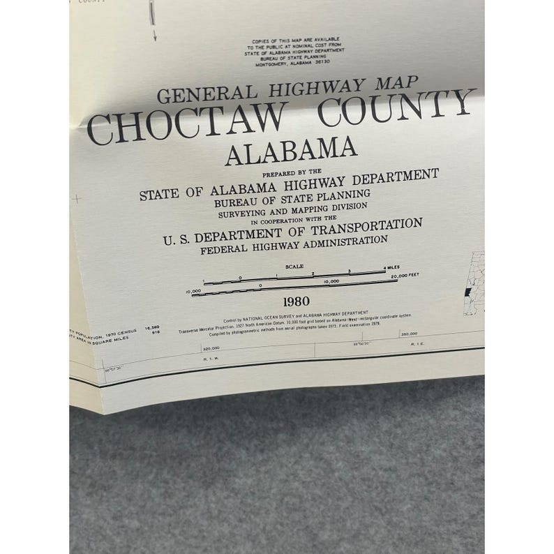 VTG 1980 General Highway Map Choctaw County Alabama 28" x 18" Butler Gilbertown image 2