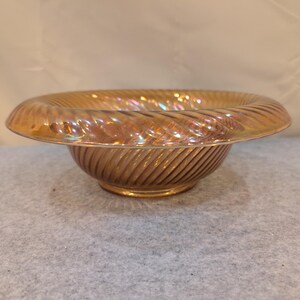 Vintage Marigold Iridescent Carnival Glass Swirl Ribbed Decorative Bowl image 2