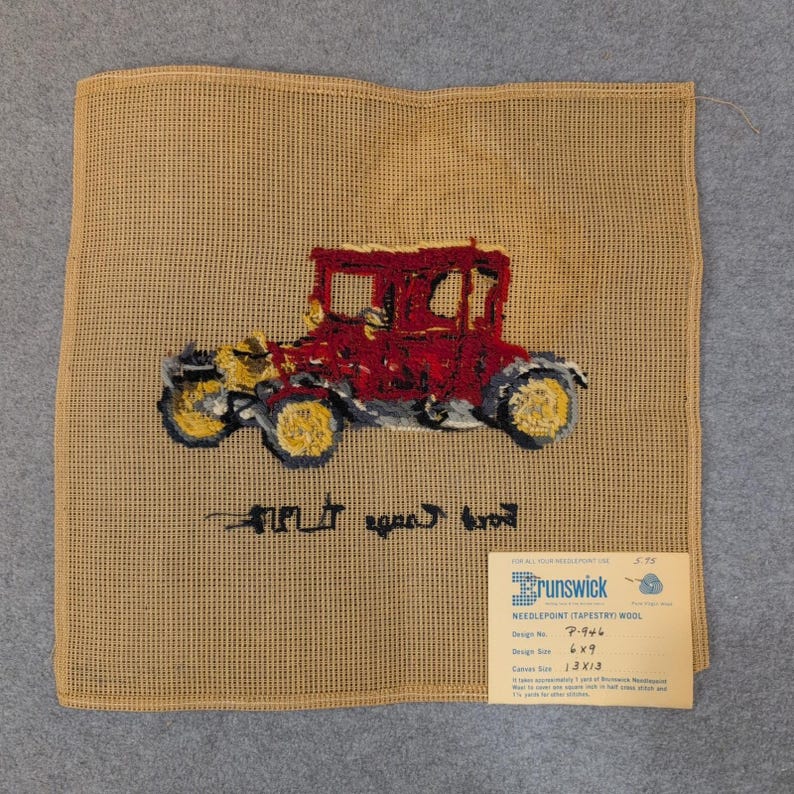 Brunswick Needlepoint 1917 Ford Coupe T Finished Wool Canvas P-946 Handmade image 5