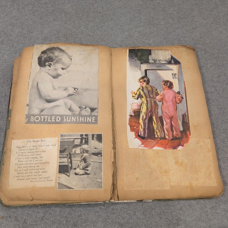 Álbum de recortes vintage hecho a mano con ilustraciones de mediados de siglo y artículos infantiles efímeros imagen 3