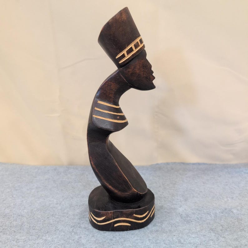 Vintage Hand Carved African Wooden Bust Sculpture Stylized Woman Folk Art image 5