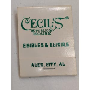 Cecil's Public House Matchbook Alex City AL Edibles & Elixirs Vintage image 1