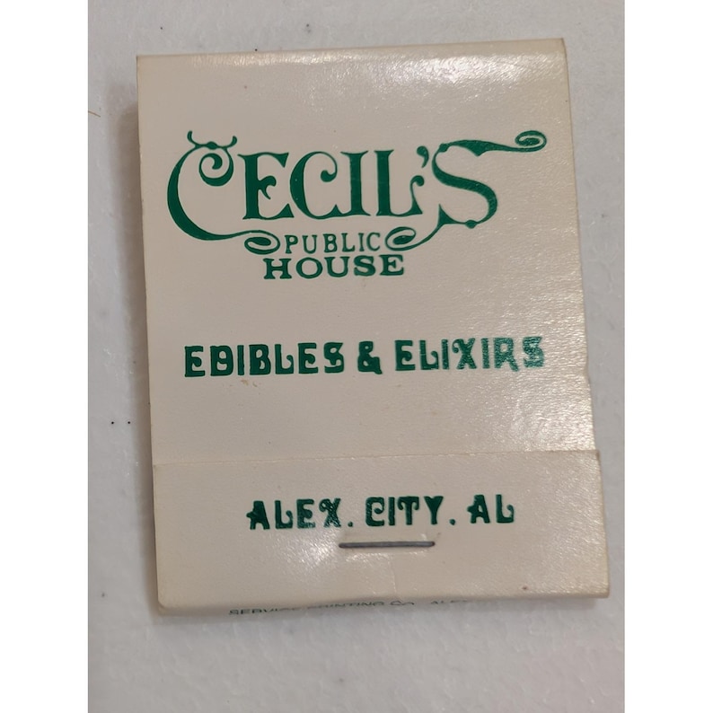 Cecil's Public House Matchbook Alex City AL Edibles & Elixirs Vintage image 1