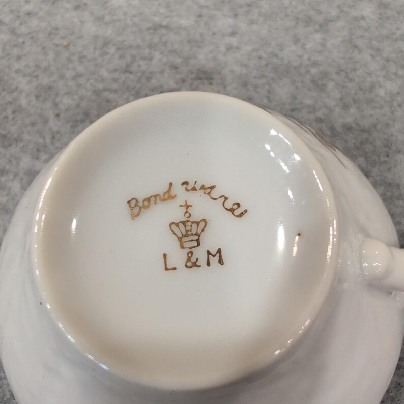 Bond Ware L&M Vintage Porcelain Teacups Pink Rose Floral Gold Rim Set of 2 image 6