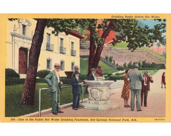 Hot Springs National Park AR Linen Postcard Drinking Fountain Curteich c1940