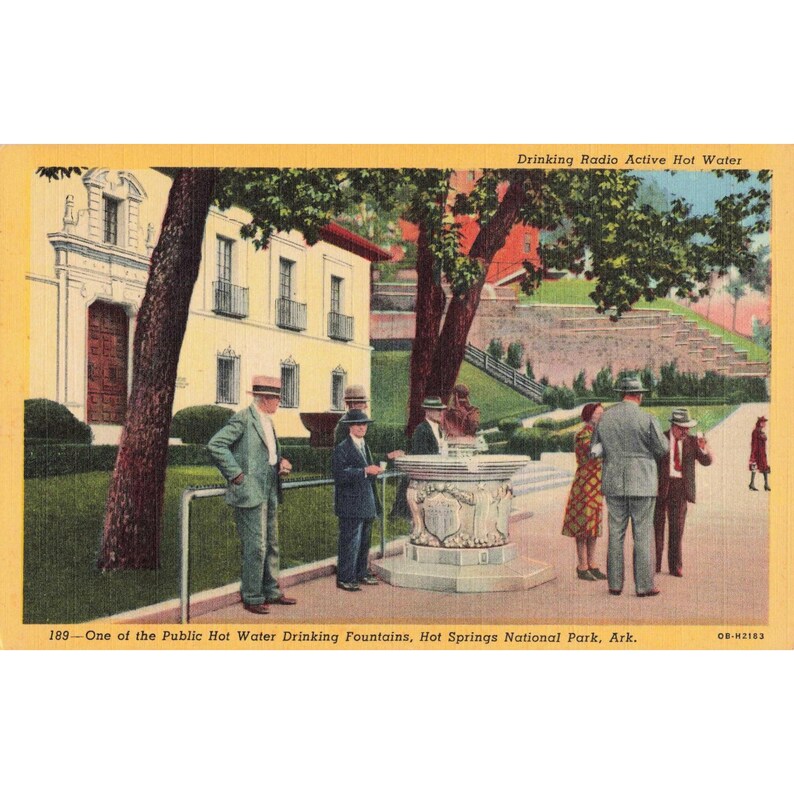 Hot Springs National Park AR Linen Postcard Drinking Fountain Curteich c1940 image 1