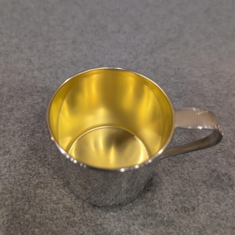 Oneida Community Tudor Plate Vintage Baby Cup Silver Plated Gold Wash Interior image 4