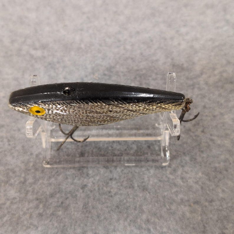Vintage Rebel Racket-Shad Fishing Lure Silver Black Fish Eye Hard Bait image 2