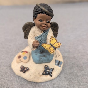 Martha Holcombe God Is Love Charity Black Angel Figurine Butterfly 1987 Vintage image 1