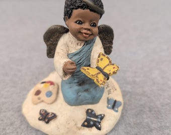 Martha Holcombe God Is Love Charity Black Angel Figurine Butterfly 1987 Vintage