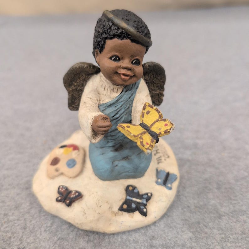 Martha Holcombe God Is Love Charity Black Angel Figurine Butterfly 1987 Vintage image 1