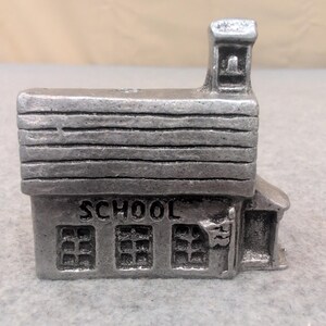 Vintage Cast Metal Christmas Schoolhouse Miniature Merry Xmas Village Decor image 2