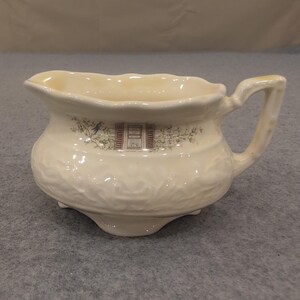 Vintage Creamer Pitcher Ceramic Floral Window Scene Embossed Cream Made in USA image 3