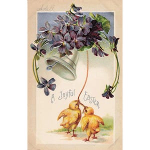 Vtg Easter Postcard Embossed Chicks Violets Silver Bell International Art 988 image 1