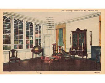 Mt Vernon Library South End Virginia Linen Postcard 1945 Curteich WWII Used