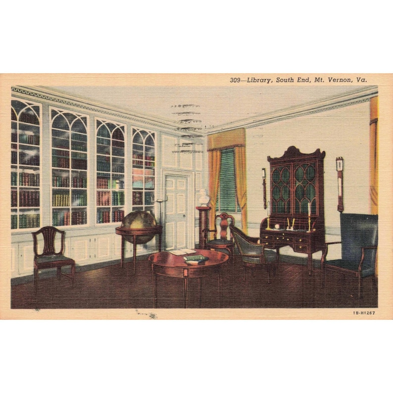 Mt Vernon Library South End Virginia Linen Postcard 1945 Curteich WWII Used image 1