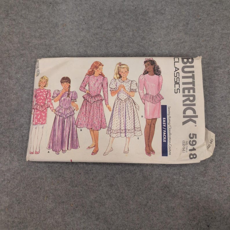 Butterick 5918 Classics Girls Dress Sewing Pattern Size 12-14 Uncut 1991 Pink image 1