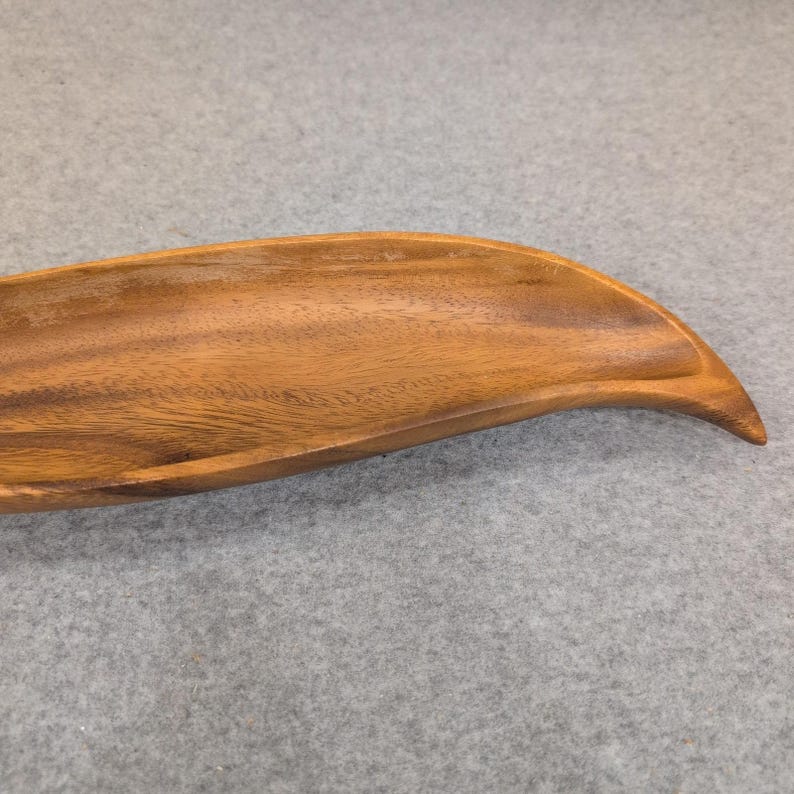 Philcraft Monkey Pod Wood Leaf Tray Hand Carved Philippines Brown image 3
