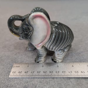 Vintage Hand Painted Japan Ceramic Elephant Figurine Grey Pink Glossy Glaze image 2