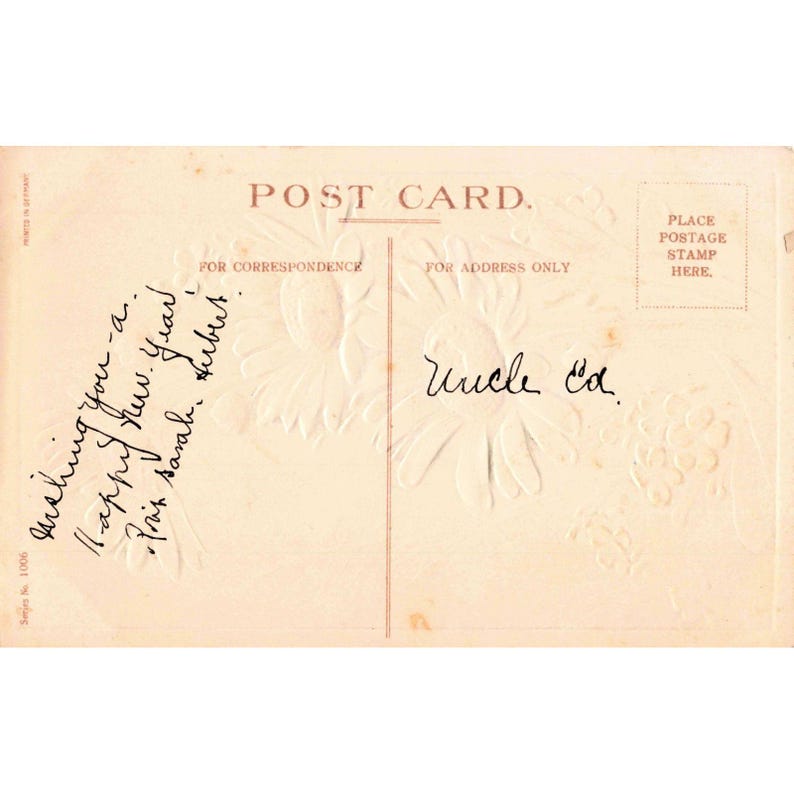 Antique Embossed New Year Postcard Daisies Forget-Me-Nots Germany 1006 image 2