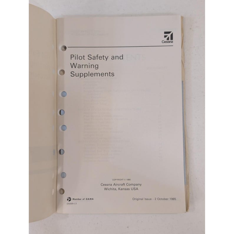 Cessna Pilot Safety and Warning Supplements Manual 1985 Aviation Book image 2