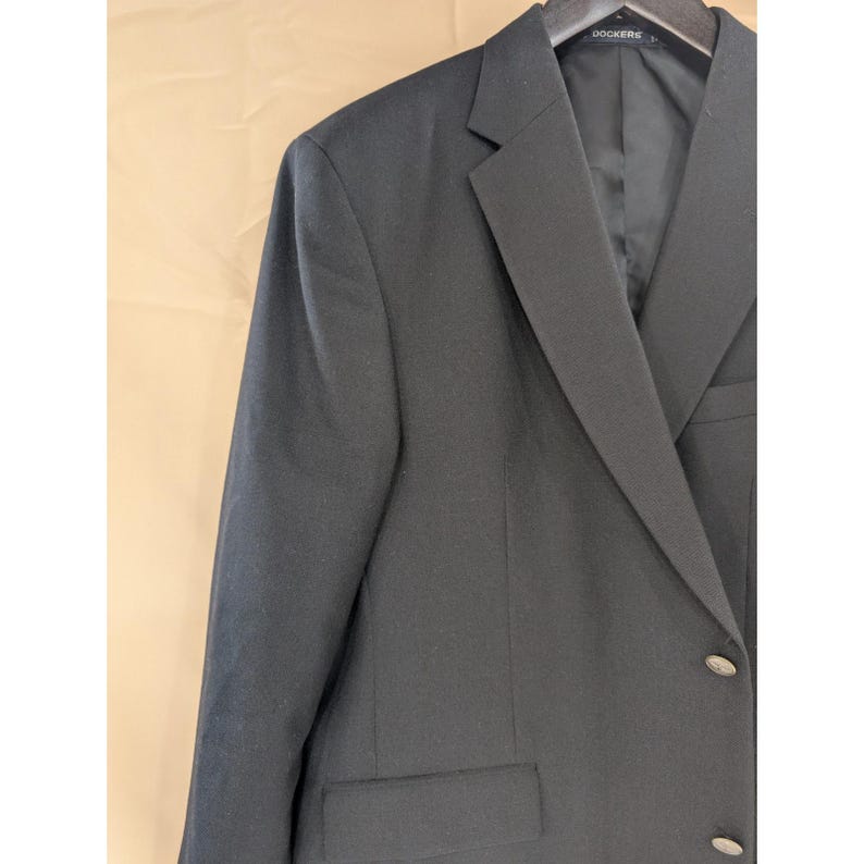 VTG Dockers Men's Black Blazer Jacket Size 46 L Long Business Casual Wool Blend image 4