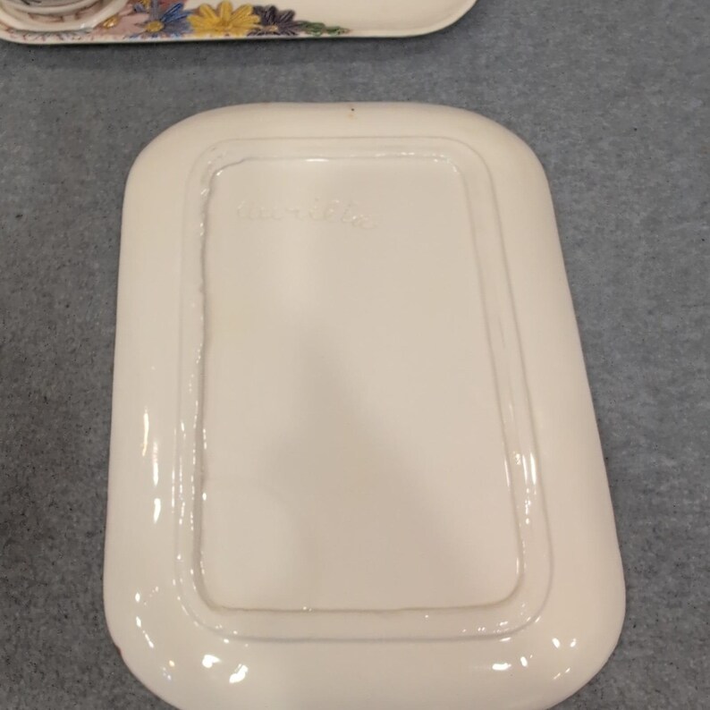 Vintage Aurillia Hand Painted Floral Ceramic Snack Set Cup and Tray 4pc VG image 5