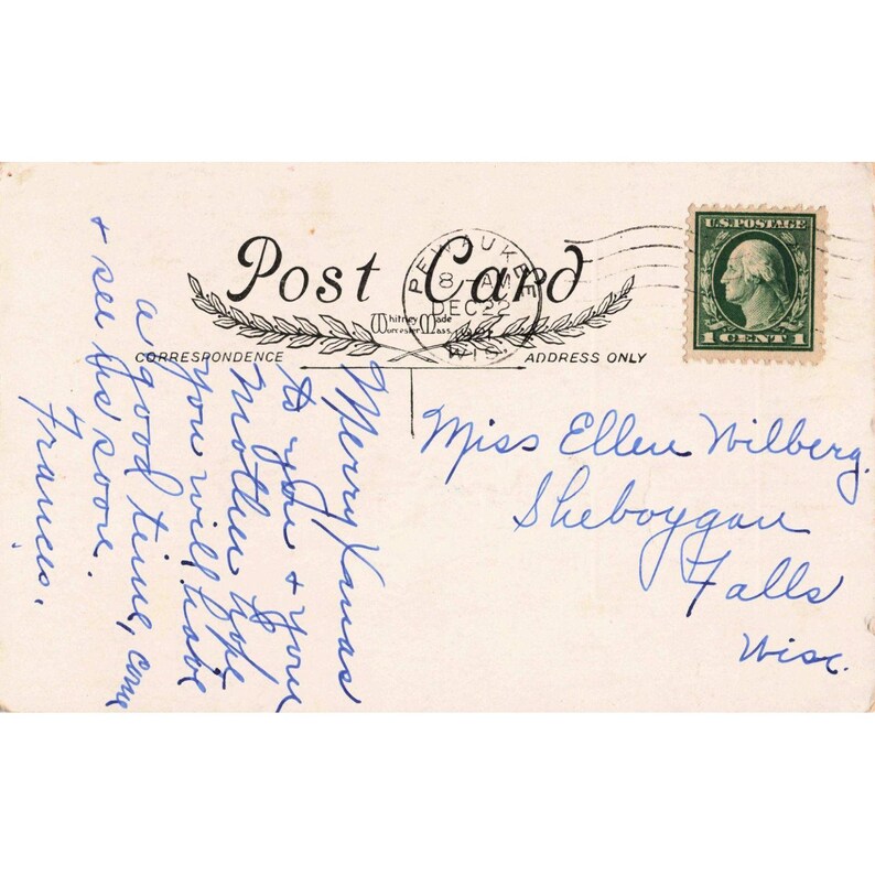 Vtg 1908 Christmas Postcard Bluebirds Winter Cabin Whitney Made Pewaukee WI image 2